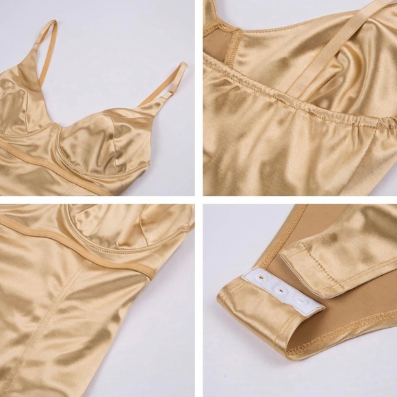 NEW Velius Women's Sexy Deep V Neck Shiny Bodysuit Tank Tops Underwire XL Gold - Picture 16 of 16